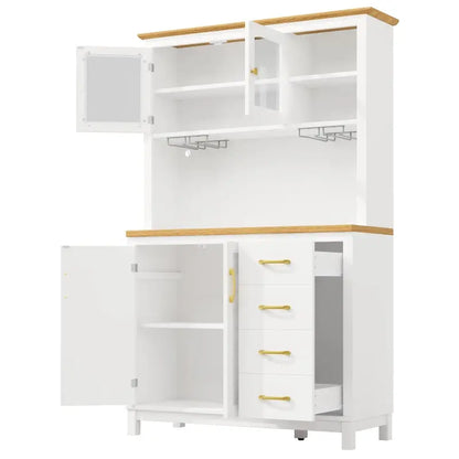 Stylish Sideboard with App-Controlled Built-In LED Light Strip, Practical Cabinet for Kitchen & Living Area, 105.5L x 40W x 180H cm, White