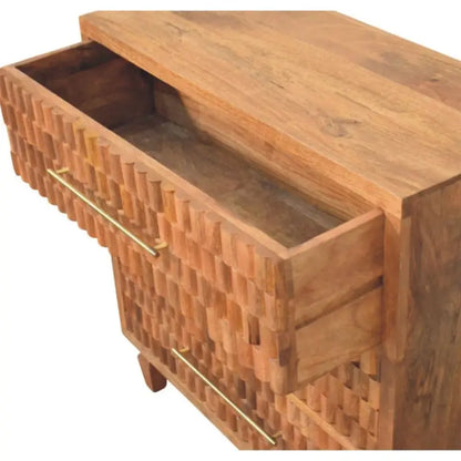Solid Wood Bedside Cabinet with Eco-friendly Mango Wood, Bedside Table with 3 Drawers for Generous Storage, 35L x 83W x 87H cm, Brown