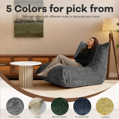 Modern Bean Bag Lazy Sofa with Stylish Chenille Finish, Ergonomic Bean Bag Chair for Compact Spaces, 110L x 90W x 67H cm, Dark Gray