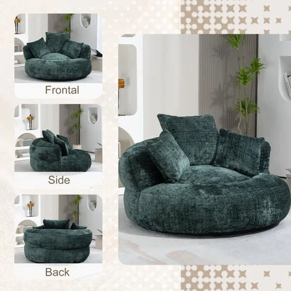 Lazy Sofa Bean Bag Chair with Memory Foam Filling, High Back and Three Pillows, Indoor and Outdoor Use, 108L x 108W x 52H cm, Green