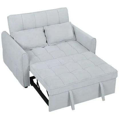 HOMCOM 2 Seater Sofa Bed, 3-in-1 Convertible Sleeper Sofa with Click-clack Adjustable Backrest and 2 Pillows, Light Grey