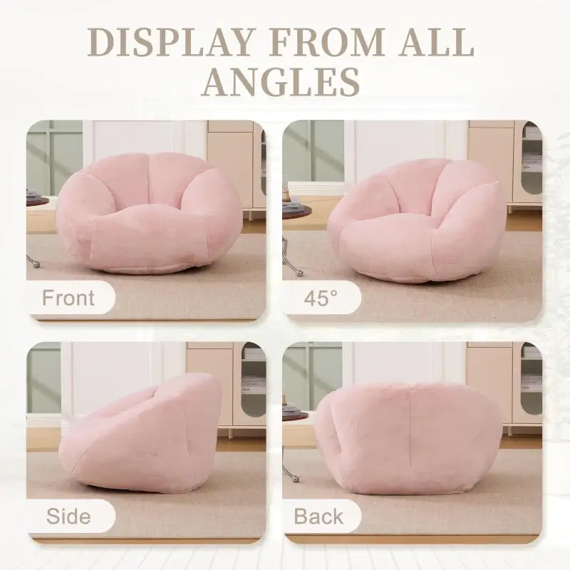 Shell-Shaped Bean Bag Chair with High-Rebound Memory Foam Filling, Ergonomic Floor Lounger with Faux Fur Removable Cover, 100L x 90W x 57H cm, Pink