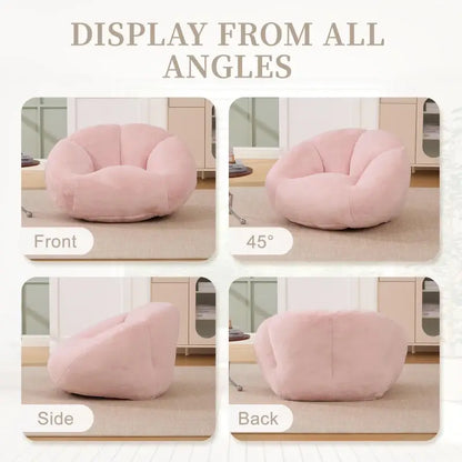 Shell-Shaped Bean Bag Chair with High-Rebound Memory Foam Filling, Ergonomic Floor Lounger with Faux Fur Removable Cover, 100L x 90W x 57H cm, Pink