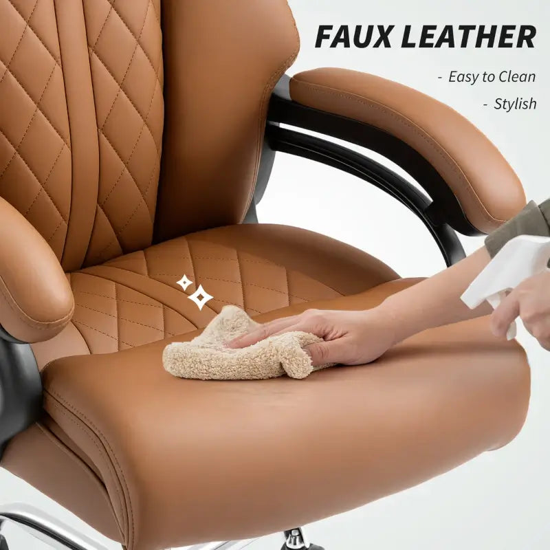 HOMCOM Spring Padded Faux Leather Office Chair with Super Padded, Reclining Office Chair - Light Brown