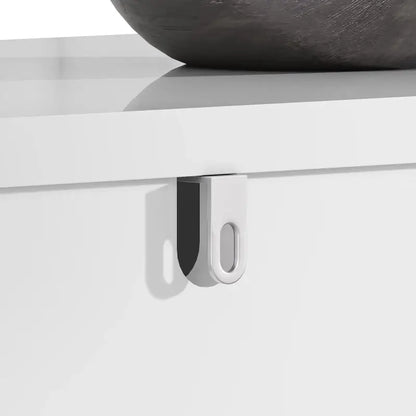 Stylish Sideboard with 2 Doors, 4 Shelves and Geometric Door Design, Durable Cabinet with Slim Metal Feet, 152L x 40W x 75H cm, White