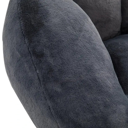 Shell-Shaped Bean Bag Chair with High-Rebound Memory Foam Filling, Ergonomic Floor Lounger with Faux Fur Removable Cover, 100L x 90W x 57H cm, Black