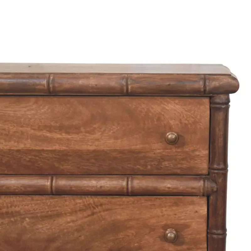 Solid Mango Wood 3-Drawer Chest with Turned Spindle Legs, Bedside Cabinet with Generous Organisation Drawers, 36L x 75W x 80H cm, Brown