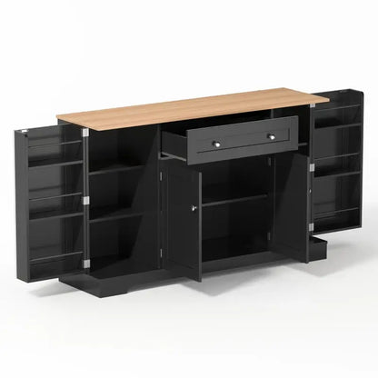 Multifunctional Kitchen Sideboard with Double-Door Compartment, Spacious Cabinet with Adjustable Shelves, 138L x 40W x 85H cm, Black