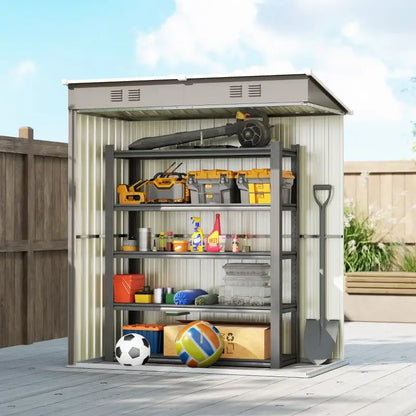 Outsunny 5 x 3 ft Lean-to Garden Shed, Outdoor Storage Shed with Lockable Door and Vents, Light Grey