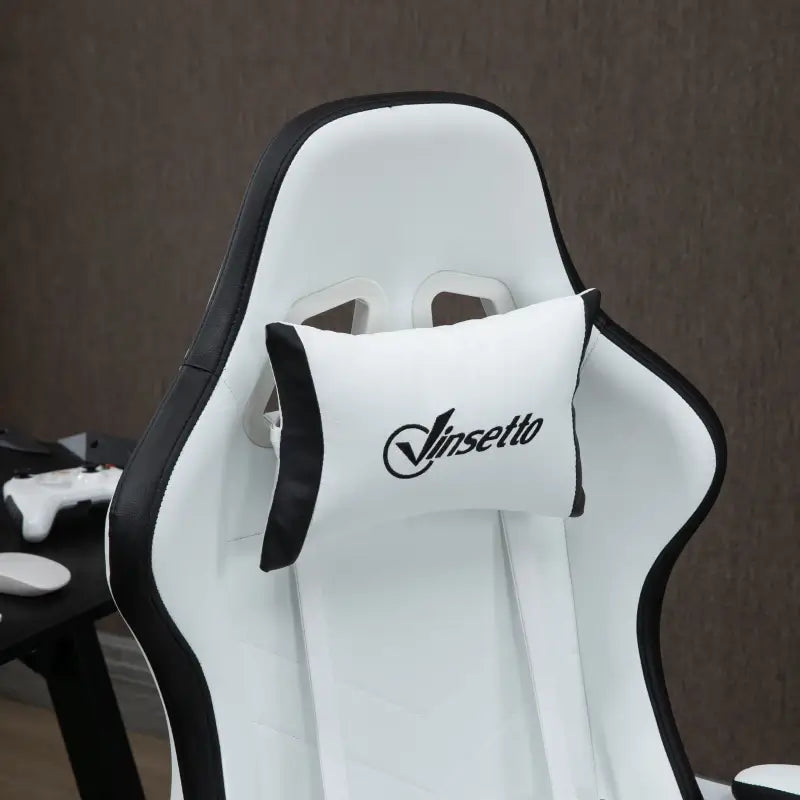 Vinsetto Gaming Chair, Computer Gamer Chair with Reclining High Back, Headrest, Lumbar Support, Footrest, Swivel Wheels, PU Leather, Adjustable Height for Home, White and Black