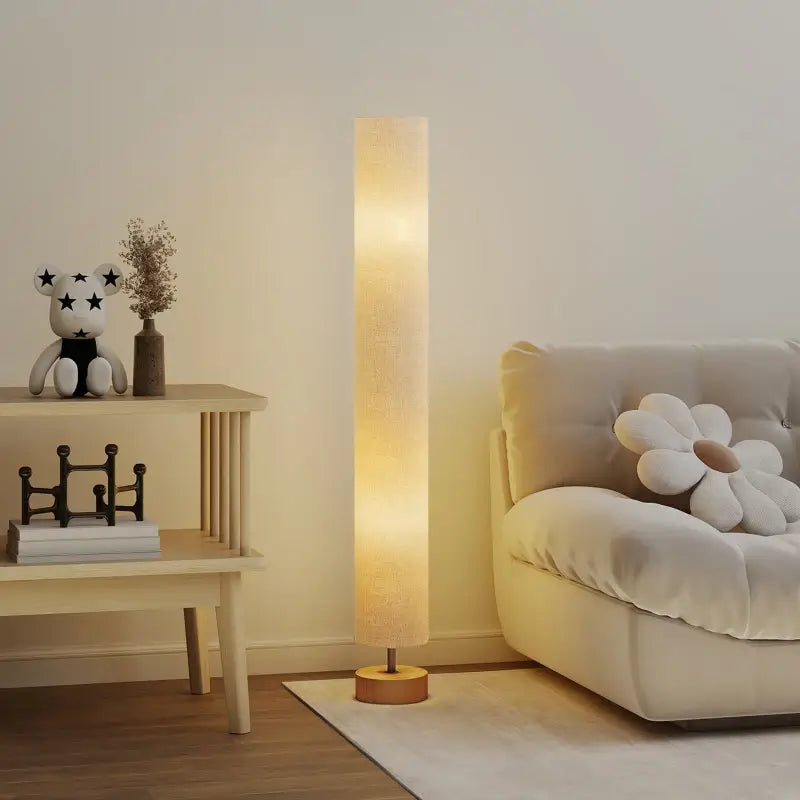 HOMCOM LED Floor Lamp for Living Room, 120cm Modern Standing Lamp with 3000K/4500K/6500K Colour Temperatures, Linen Shade and Wooden Base, Grey