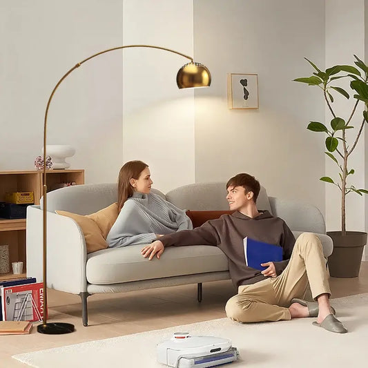 HOMCOM 167cm Arc Floor Lamp for Living Room, Modern Adjustable Standing Lamp with Foot Switch, Faux Black Marble Base and Bell Shade for Home Offices, Bedrooms, Gold Tone