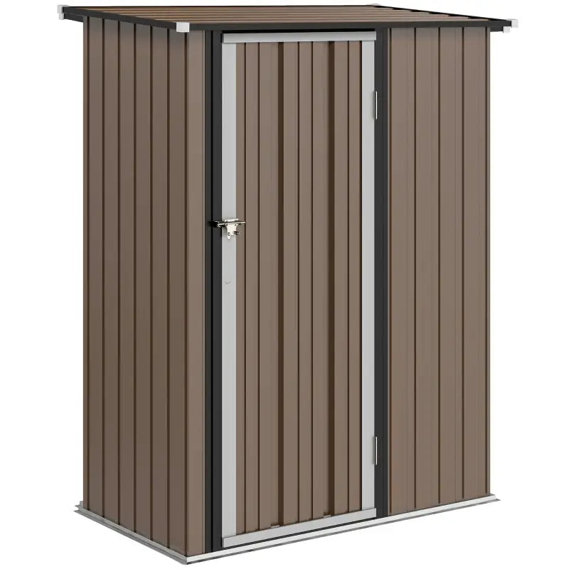 Outsunny 5ft x 3ft Garden Storage Shed, Galvanised Outdoor Metal Shed Waterproof with Sloped Roof, Lockable Door for Patio Tools, Equipment, Brown