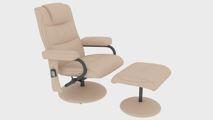 HOMCOM Swivel Recliner Chair and Footstool, Faux Leather Massage Recliner Armchair with Remote Control and Round Wrapped Base, Cream White