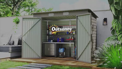 Outsunny 3.7 x 7.9ft Galvanised Steel Shed, with Latched Door and Padlock - Light Grey