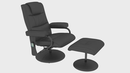 HOMCOM Swivel Recliner Chair and Footstool, Faux Leather Massage Recliner Armchair with Remote Control and Round Wrapped Base, Black