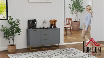 HOMCOM Sideboard with 3 Drawers and Adjustable Shelves for Living Room - Grey