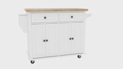 HOMCOM Rolling Kitchen Island Storage Trolley with Rubber Wood Top & Drawers for Dining Room, Grey