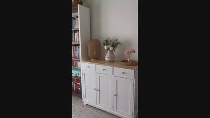 HOMCOM Sideboard with Rubber Wood Top, Modern Storage Cabinet with 3 Adjustable Shelves, White