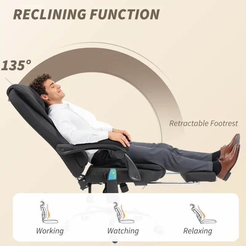 Vinsetto Six-Point Massage and Heated Office Chair with 135°Recline Back - Black