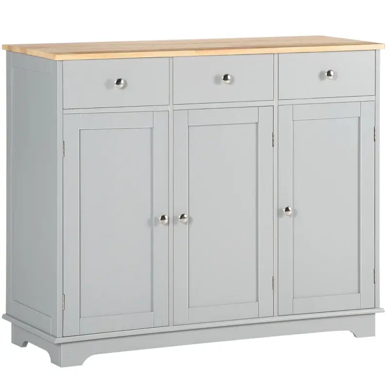 HOMCOM Sideboard with Rubberwood Top and Independent Storage Shelves for Dining Room, Kitchen - Grey