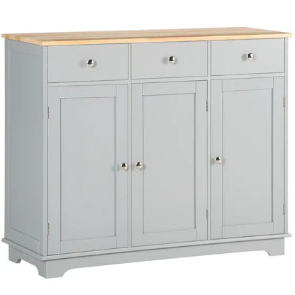 HOMCOM Sideboard with Rubberwood Top and Independent Storage Shelves for Dining Room, Kitchen - Grey