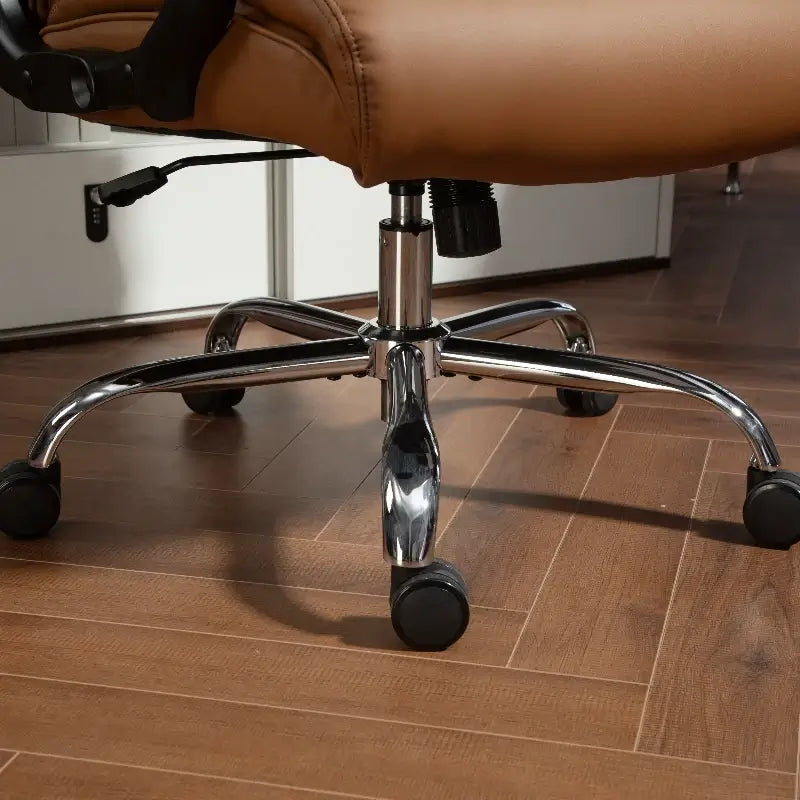 HOMCOM Spring Padded Faux Leather Office Chair with Super Padded, Reclining Office Chair - Light Brown