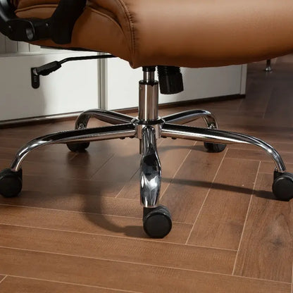 HOMCOM Spring Padded Faux Leather Office Chair with Super Padded, Reclining Office Chair - Light Brown