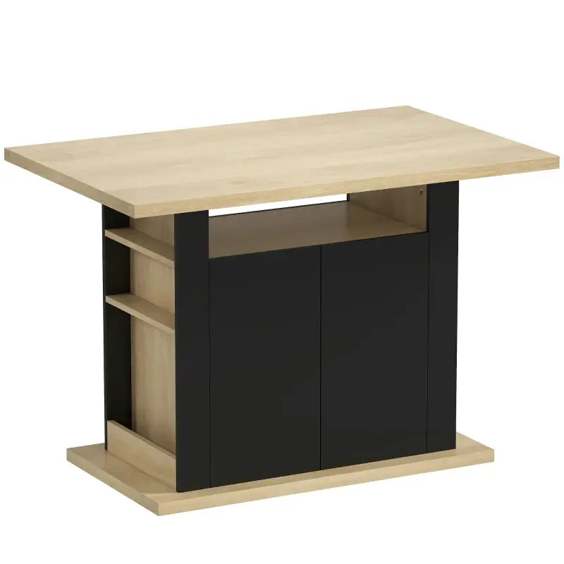 HOMCOM Kitchen Island with Spice Rack, Kitchen Storage with Large Tabletop for 4 People, Adjustable Shelves Black & Natura
