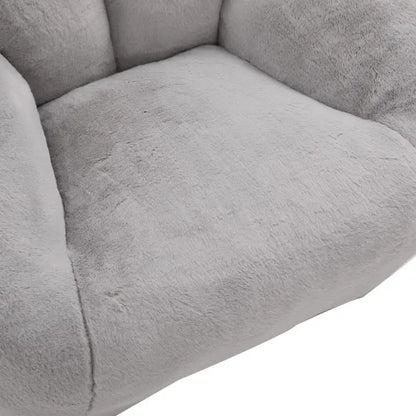 Shell-Shaped Sofa with High-Rebound Foam and Ergonomic Lumbar Support, Giant Sofa with Faux Fur, 100L x 90W x 57H cm, Light Gray