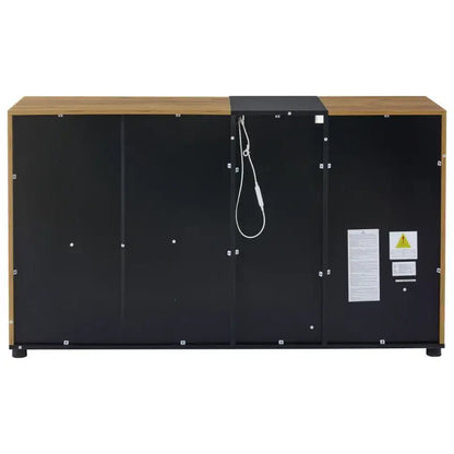 Modern Sideboard with 3 Drawers, LED Lighting, Storage Cabinet with Adjustable Glass Shelves, 140L x 40W x 80H cm, Black+Brown