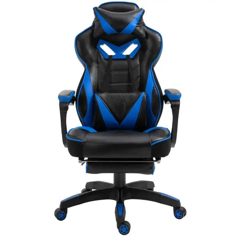 Vinsetto Faux Leather Reclining Gaming Chair, with Footrest - Blue/Black