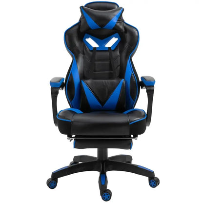 Vinsetto Faux Leather Reclining Gaming Chair, with Footrest - Blue/Black