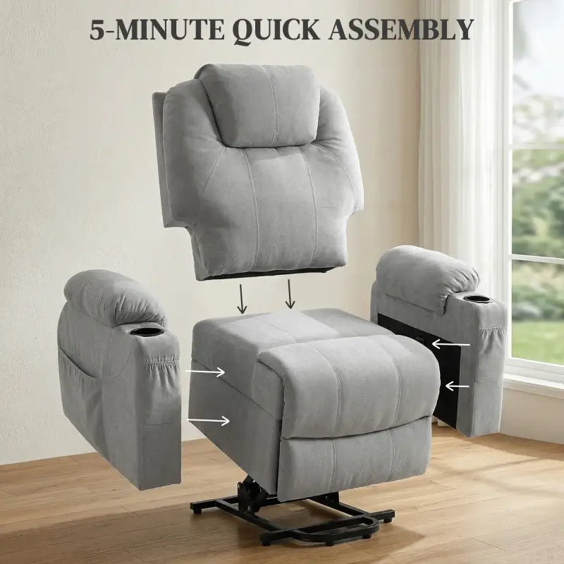 HOMCOM Massage Power Lift Recliner Chair with Pocket Spring, Electric Lift Chair with Wide Backrest, Light Grey
