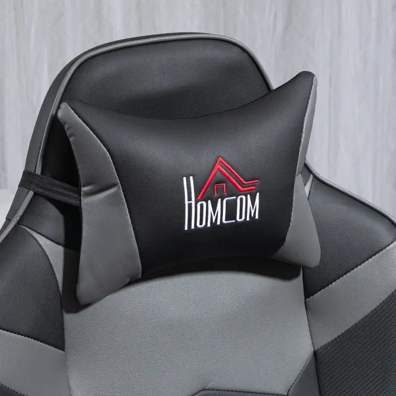 HOMCOM Small Leather Gaming Massage Recliner Chair with Ergonomic High Back Retractable Footrest Headrest Work Break Grey