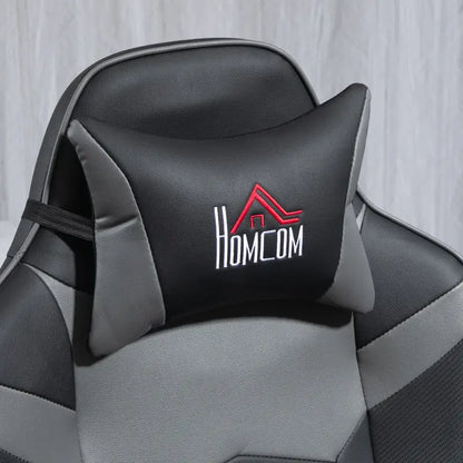 HOMCOM Small Leather Gaming Massage Recliner Chair with Ergonomic High Back Retractable Footrest Headrest Work Break Grey
