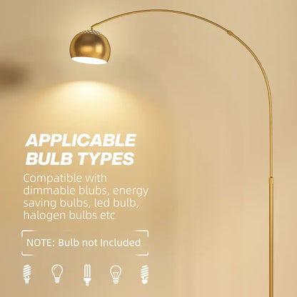 HOMCOM 167cm Arc Floor Lamp for Living Room, Modern Adjustable Standing Lamp with Foot Switch, Faux Black Marble Base and Bell Shade for Home Offices, Bedrooms, Gold Tone