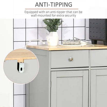 HOMCOM Sideboard with Rubberwood Top and Independent Storage Shelves for Dining Room, Kitchen - Grey