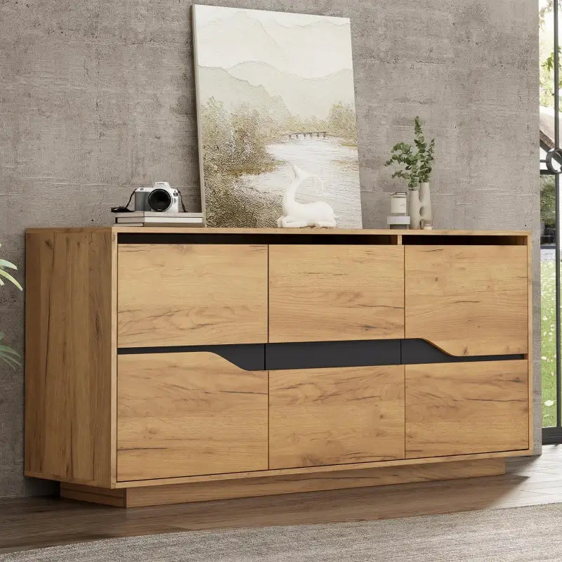 Modern Storage Cabinet with Soft-Close Hinges & Adjustable Shelves, Multifunctional Sideboard for Living Areas, 140L x 40W x 70H cm, Wood