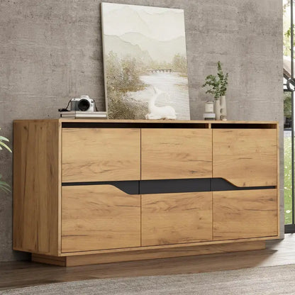 Modern Storage Cabinet with Soft-Close Hinges & Adjustable Shelves, Multifunctional Sideboard for Living Areas, 140L x 40W x 70H cm, Wood