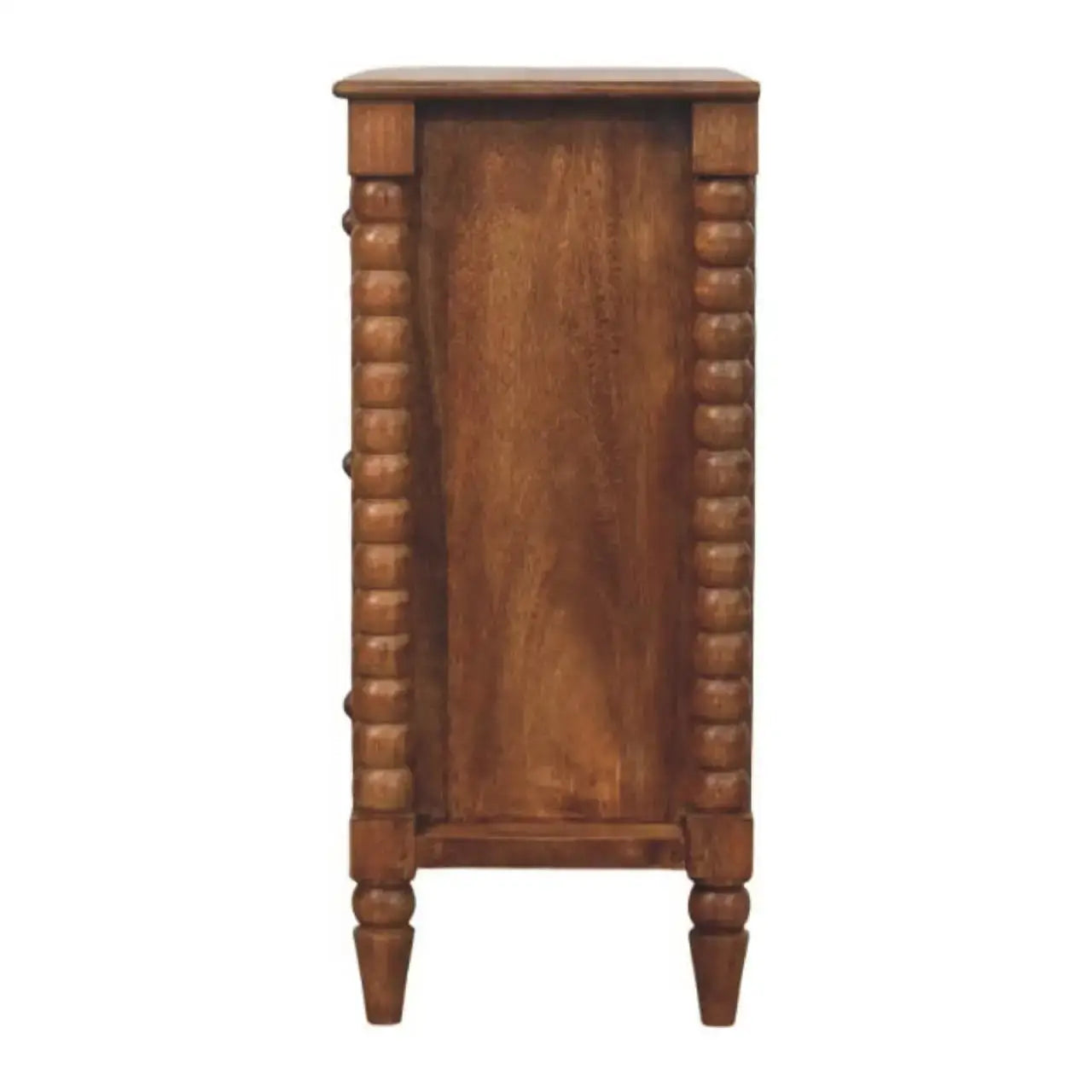 Solid Mango Wood Spindle Chest with 3 Drawers and Turned Spindle Legs, Bedside Cabinet with Ample Storage, 35L x 80W x 80H cm, Brown