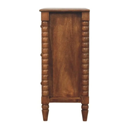 Solid Mango Wood Spindle Chest with 3 Drawers and Turned Spindle Legs, Bedside Cabinet with Ample Storage, 35L x 80W x 80H cm, Brown