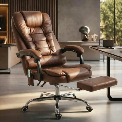 Vinsetto Heated 6 Points Vibration Massage Executive Office Chair Adjustable Swivel Ergonomic High Back Desk Chair Recliner with Footrest Brown
