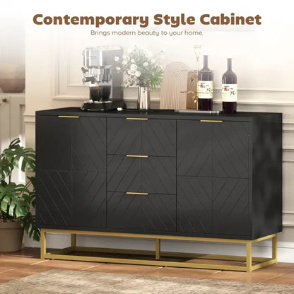 HOMCOM Sideboard with 3 Drawers and Adjustable Shelves for Living Room - Black