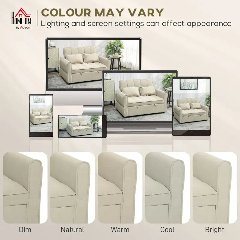 HOMCOM 2 Seater Sofa Bed, 3-in-1 Convertible Sleeper Sofa with Click-clack Adjustable Backrest and 2 Pillows, Light Brown