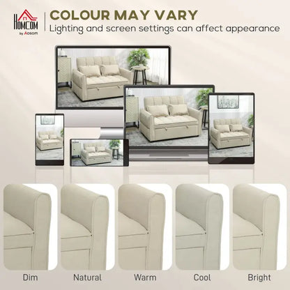 HOMCOM 2 Seater Sofa Bed, 3-in-1 Convertible Sleeper Sofa with Click-clack Adjustable Backrest and 2 Pillows, Light Brown