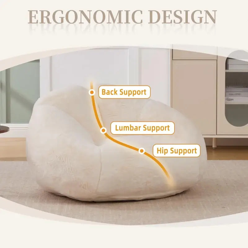 Shell-Shaped Bean Bag Chair with High-Rebound Memory Foam Filling, Ergonomic Floor Lounger with Faux Fur Removable Cover, 100L x 90W x 57H cm, Beige