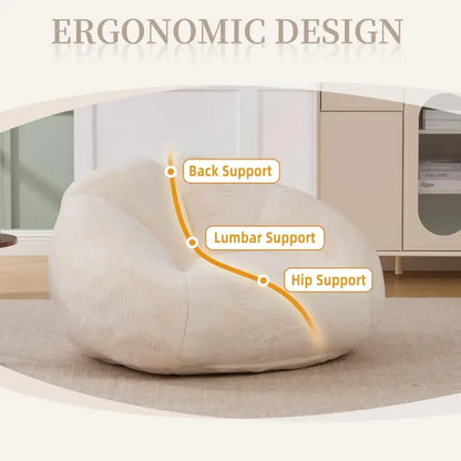 Shell-Shaped Bean Bag Chair with High-Rebound Memory Foam Filling, Ergonomic Floor Lounger with Faux Fur Removable Cover, 100L x 90W x 57H cm, Beige