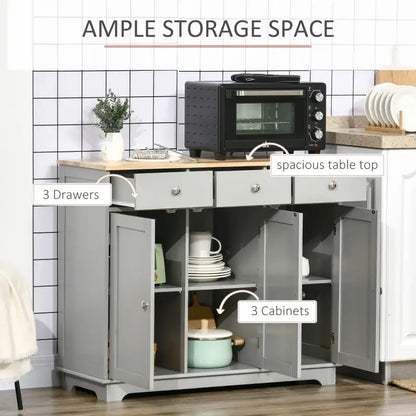 HOMCOM Sideboard with Rubberwood Top and Independent Storage Shelves for Dining Room, Kitchen - Grey