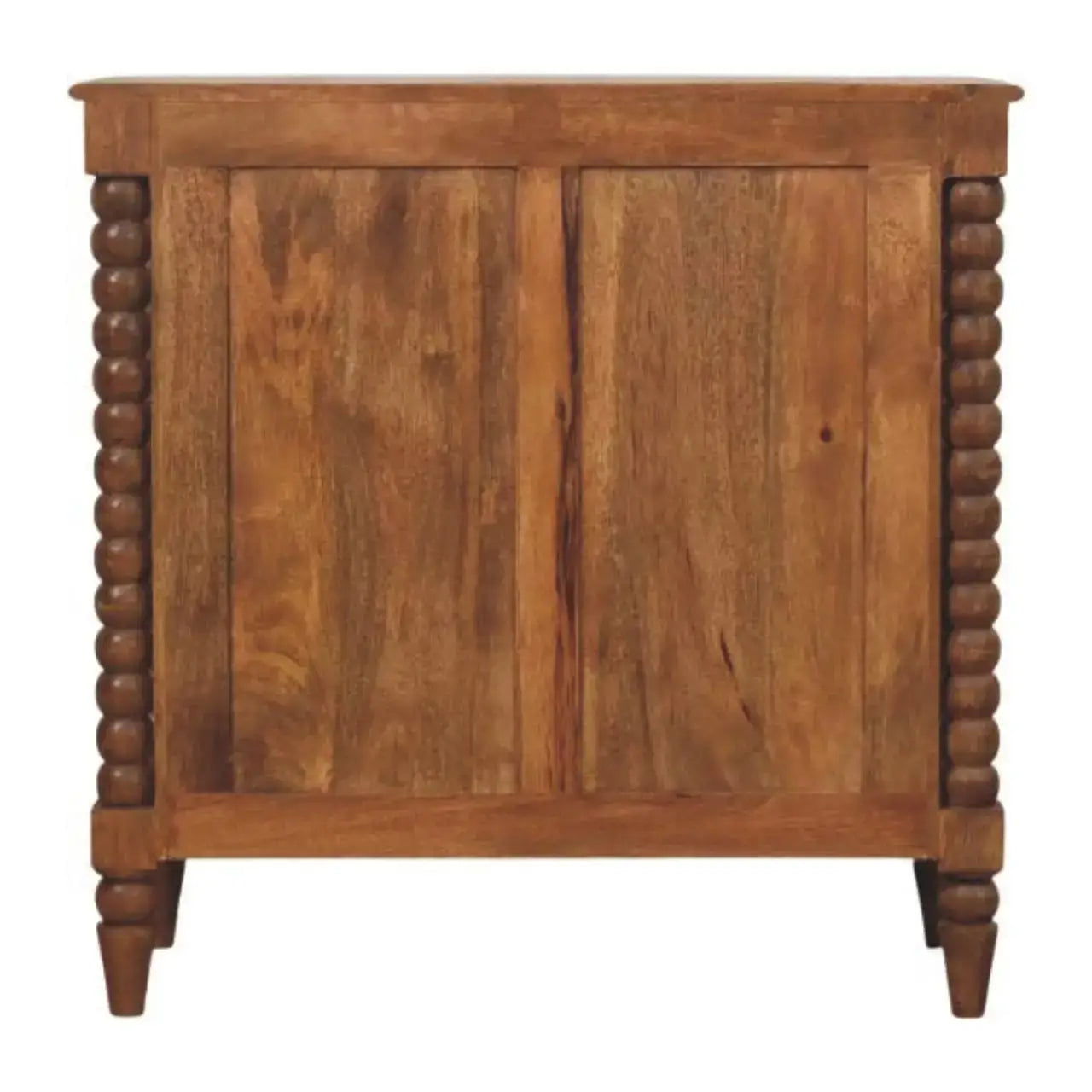 Solid Mango Wood Spindle Chest with 3 Drawers and Turned Spindle Legs, Bedside Cabinet with Ample Storage, 35L x 80W x 80H cm, Brown